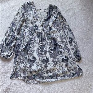 Free People White Graphic Tie Front Blouse